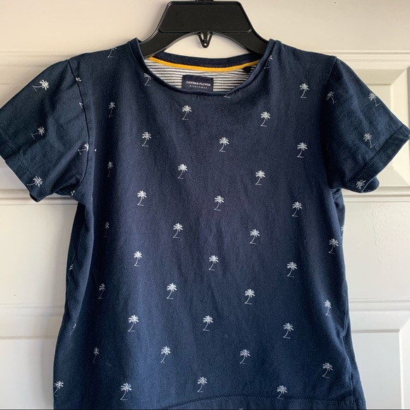 Denim Flower Navy Palm Tree Tee Shirt 